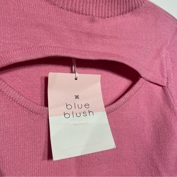Blue Blush Pink Keyhole Sweater Long Sleeve Top Mock Neck NWT Medium - Picture 4 of 8